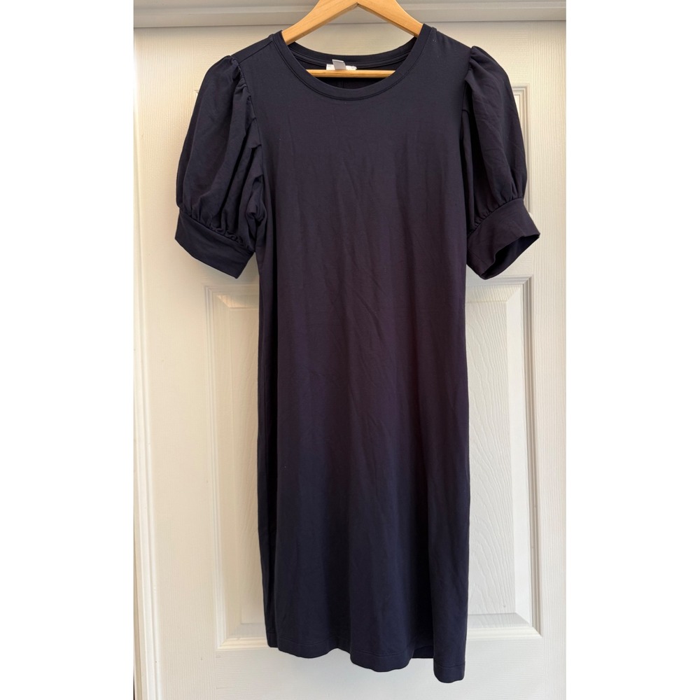 Theory Shift Dress Womens Large Black Long Sleeve Zipper Cuff Scoop Neck Jersey